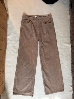 Ardene Wide Leg Corduroy Pants High Rise Taupe Brown Size 11